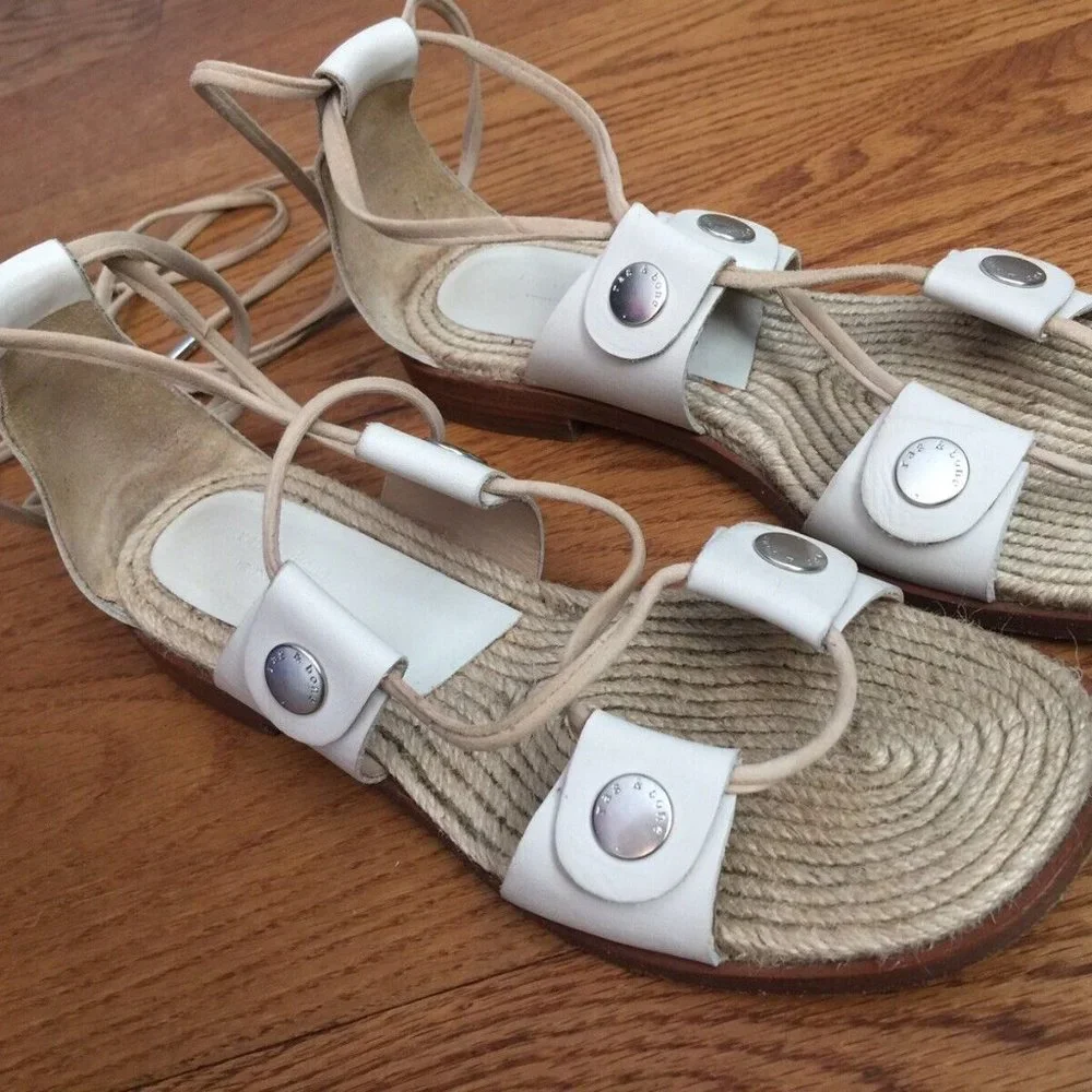 RAG & BONE LEATHER LACE UP GLADIATOR SANDALS WOMENS 36 6 EVELYN IVORY ESPADRILLE